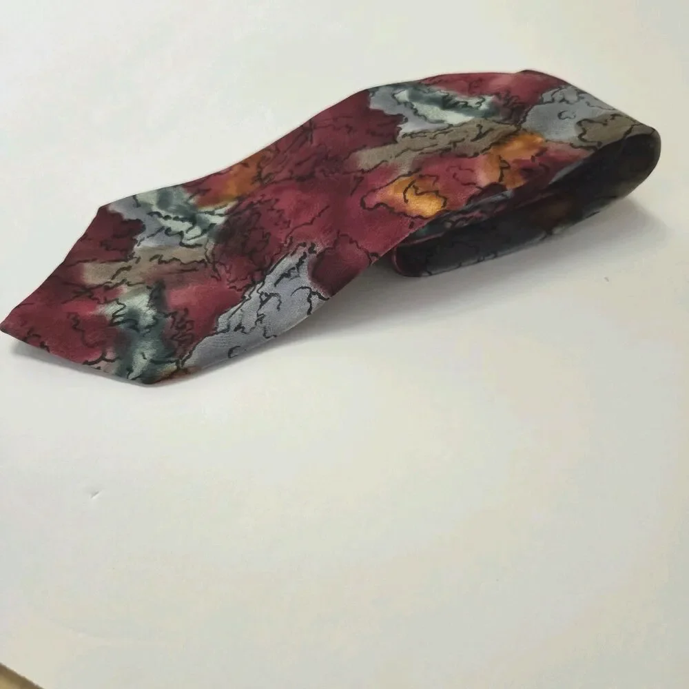 Jerry Garcia Volcano Collection Silk Tie Red & Grey Made in USA by Stonehenge